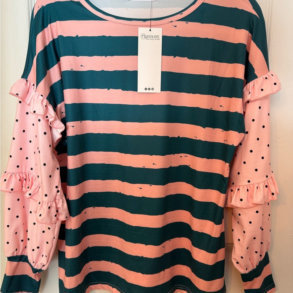 Nuggles Pink and Green Striped Women's Top